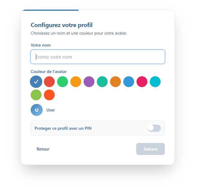 Sélection de profil Filarr — chaque profil a son propre chiffrement