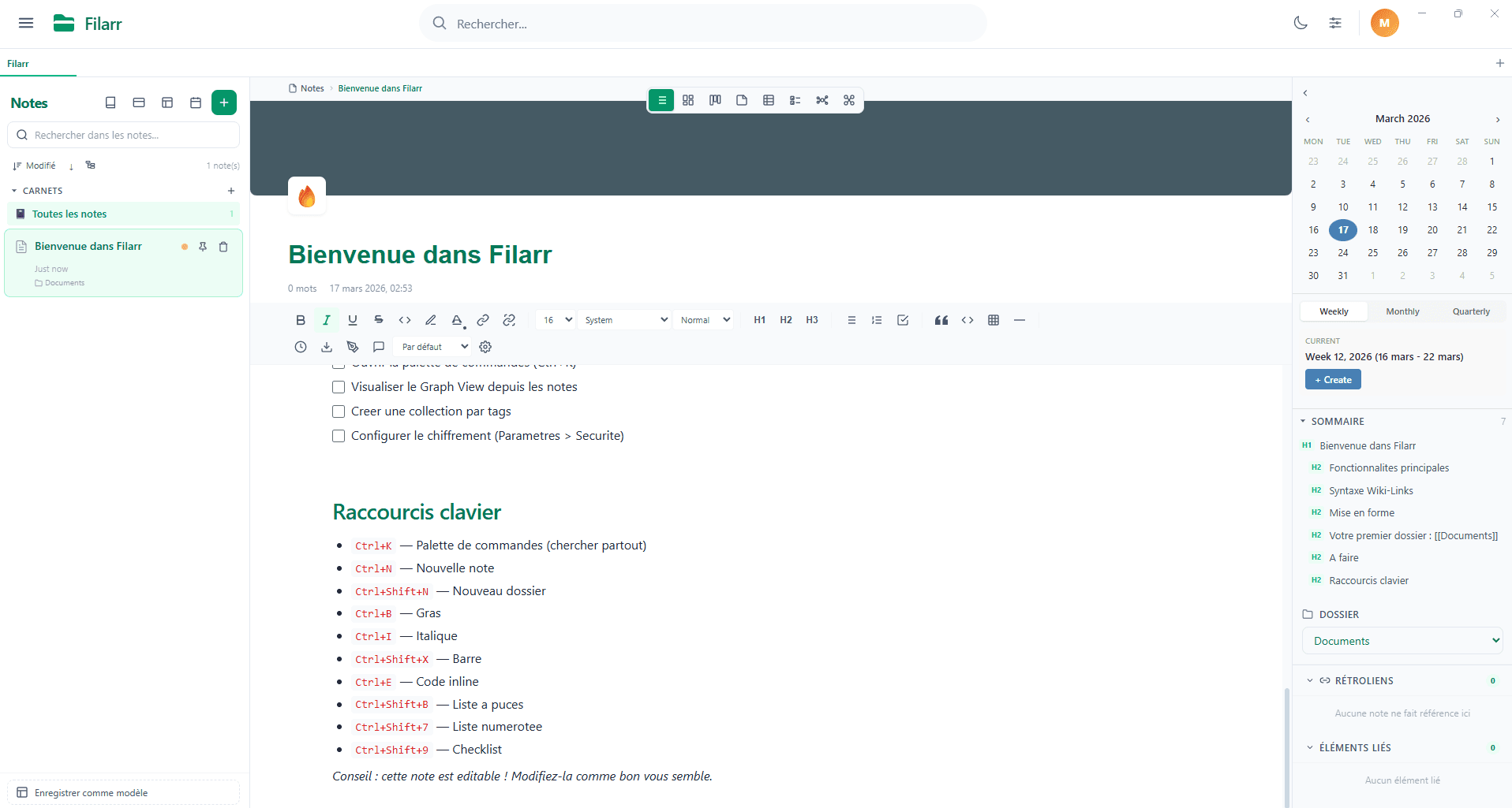 Éditeur de notes riche